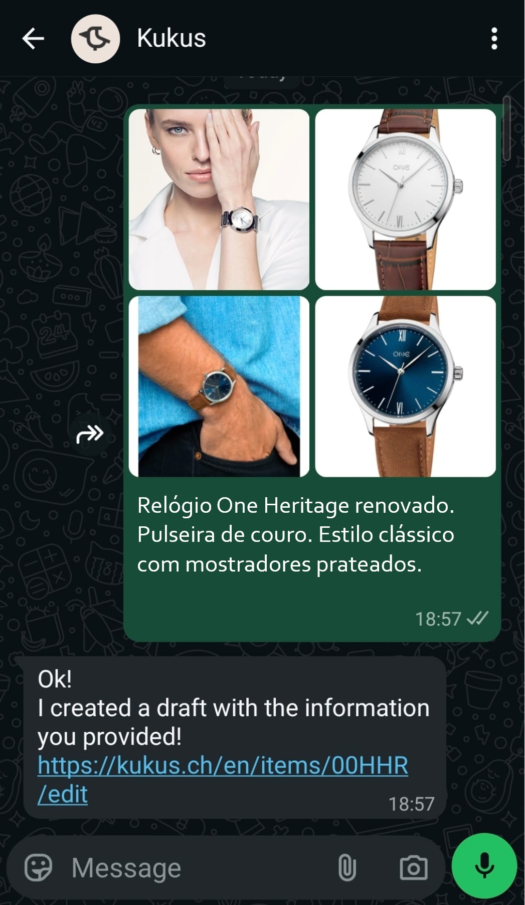 Enviar um item do WhatsApp para o Kukus 1