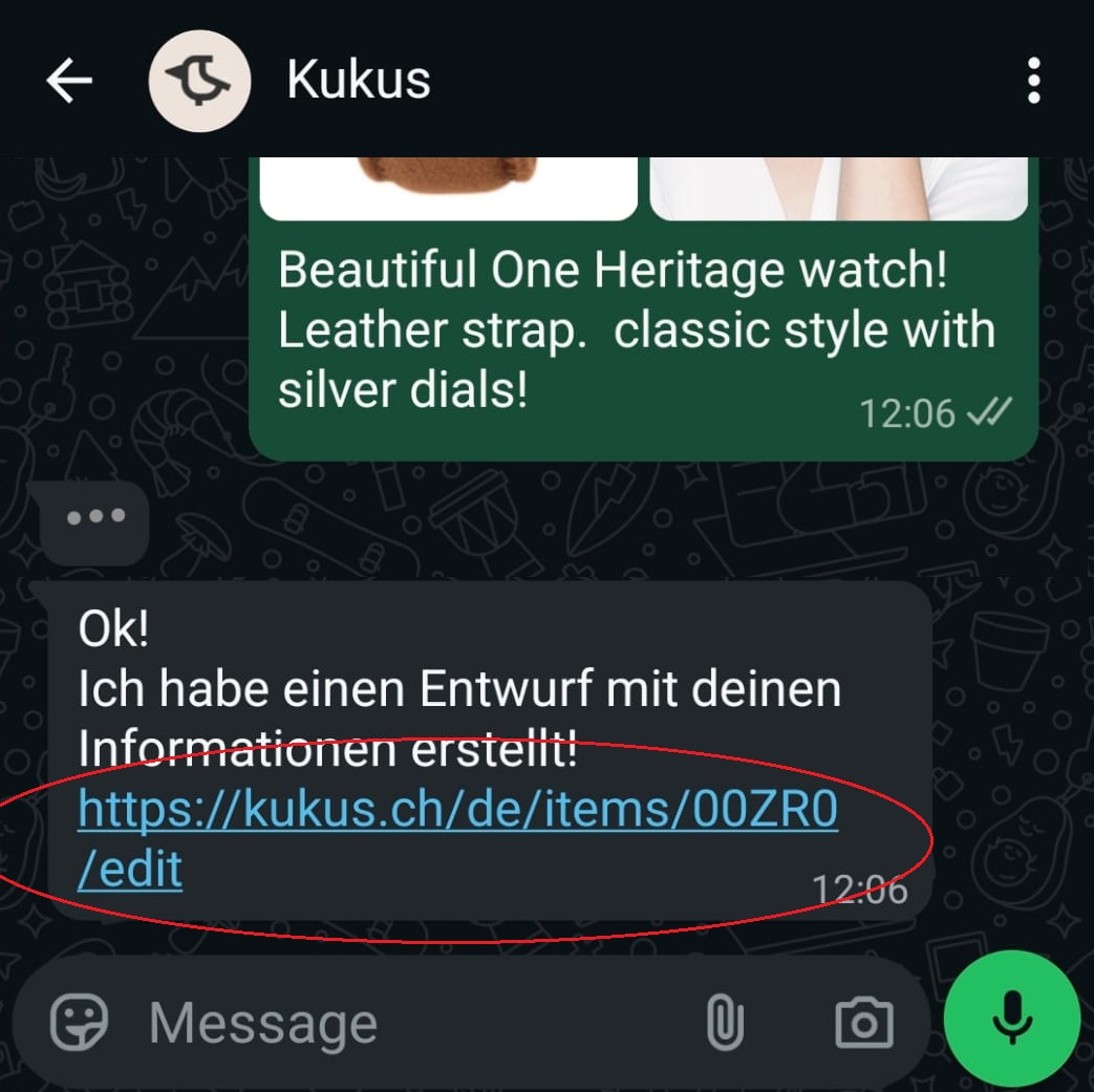 Einen Artikel von WhatsApp an Kukus senden 3