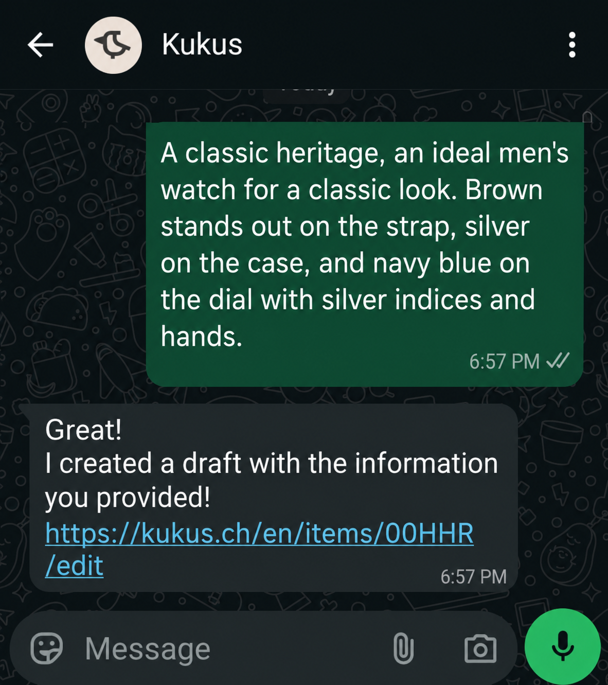 Inviare un articolo da WhatsApp a Kukus 3