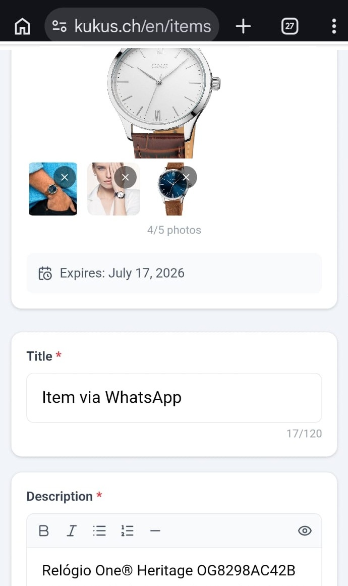 Enviar um item do WhatsApp para o Kukus 4